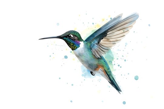 Colorful Watercolor Hummingbird &ndash; Flying Bird Illustration on White Background