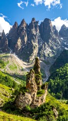 Alpine rock formations under a blue sky