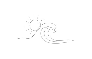 Sun and Ocean Wave – Continuous One Line Drawing Minimalist Vector Illustration