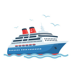 Naklejka premium Cruise ship sailing on the ocean isolated on white background vector illustration of a liner