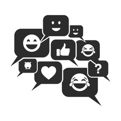 Social media speech bubbles with emoji isolated on white background, a symbol of communication