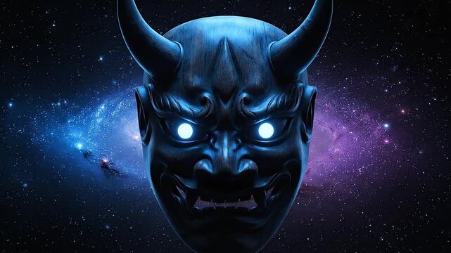 Immerse yourself in the cosmic dance of a demonic spirit, its glowing eyes piercing the darkness, perfect for fantasy projects
