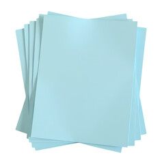 Stack of light blue paper sheets isolated on transparent background