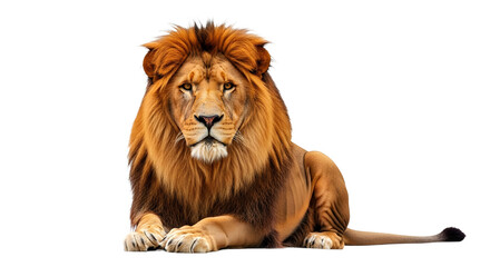 Fototapeta premium Lion Red Mane Lying Down Isolated on Transparent Background