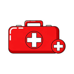 Obraz premium Clean vector illustration of a bright red first aid kit with a white cross and an additional medical icon, symbolizing emergency medical care and health assistance