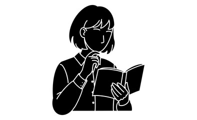 読書する人物のシンプルな線画イラストアイコン