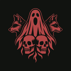 A bold black and white tribal wolf tattoo design vector illustration for a wild animal mascot or a dangerous skull symbol art