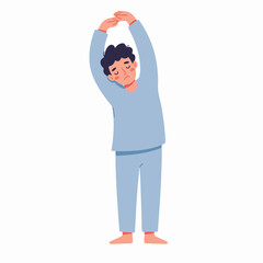 Flat Illustration Young Man Stretching Exercise Routine Morning Relaxation Pose