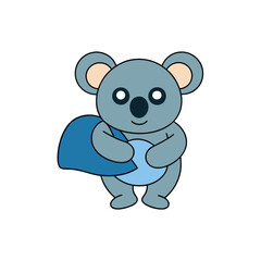 Cute cartoon koala character wearing a blue cape and holding a blue ball playful vector
