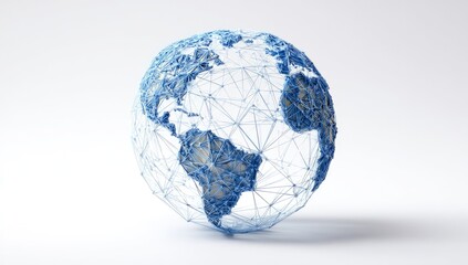 Artistic globe illustration with digital network lines on white background