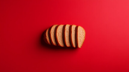 Sliced bread on a vibrant red background. Perfect for breakfast, sandwiches, or snacks. Minimalist food photography. Focus on simplicity and color contrast.