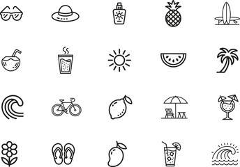 Summer thin line icons set. sun, ice cream, beach, vacation. editable stroke. vector illustration