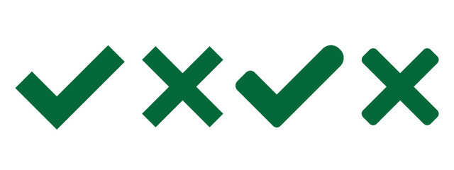 Check mark icons. green check mark and red cross mark icon set. green tick and red x. Symbols of approval and Decline, vector illustration