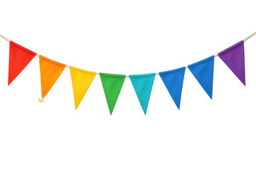 Fototapeta premium Rainbow bunting flags decorating celebration events, adding festive vibrant colors, transparent background
