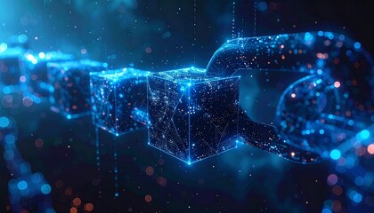 Digital blockchain network, representing secure data transfer and distributed ledger technology for a connected world