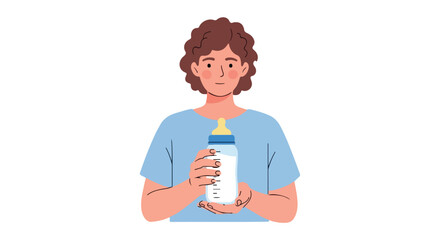 Person holding a baby bottle filled with milk, symbolising childcare, nourishment, and parental devotion in a simple, minimalist illustration style