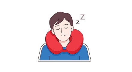 Cartoon illustration of a relaxed person sleeping comfortably with a travel pillow during transportation showing peace and tranquility