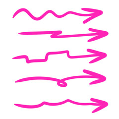 Hand-drawn arrow collection in vivid pink against a stark black backdrop for digital use