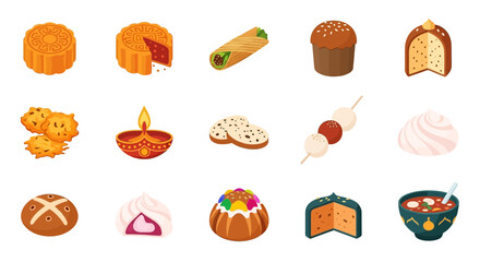 A diverse collection of traditional holiday and cultural foods from around the world.