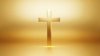Naklejka premium Golden Gradient Cross. Minimal Spiritual Symbol Design.