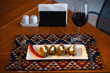 Stuffed Grape Leaves with Yogurt and Wine
