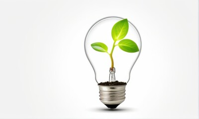 Green Sprout Inside Bulb Isolated on White Background in Studio Shot