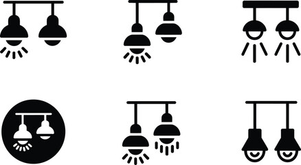 Set of Icons Featuring Pendant Lights and Light Bulbs