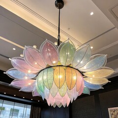 Luxury Lotus Flower Chandelier with Pastel Glass Petals, luxury decorative chandelier