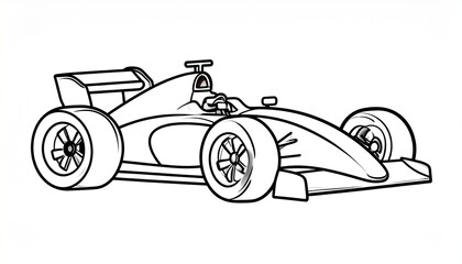 Simple race car illustration with bold outlines, perfect for coloring books, activity sheets, classroom projects, and motorsport-themed creative designs for children and adults.