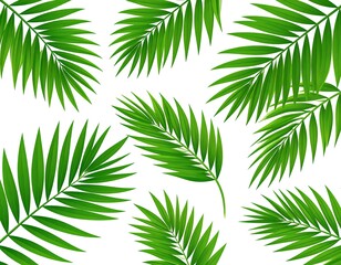 Obraz premium Lush green palm fronds scattered on a white background