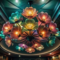 Luxury Lotus Flower Chandelier with Pastel Glass Petals, luxury decorative chandelier