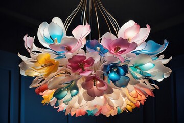 Luxury Lotus Flower Chandelier with Pastel Glass Petals, luxury decorative chandelier