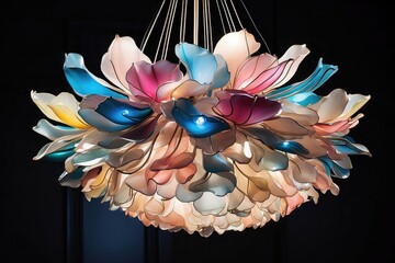Luxury Lotus Flower Chandelier with Pastel Glass Petals, luxury decorative chandelier