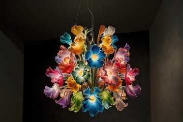 Luxury Lotus Flower Chandelier with Pastel Glass Petals, luxury decorative chandelier