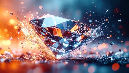 Dynamic render object D one color fragility, fragments, representing diamond dramatic background, animated shattering Action,