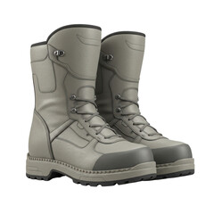 Pair of gray military style boots isolated PNG with Transparent Background