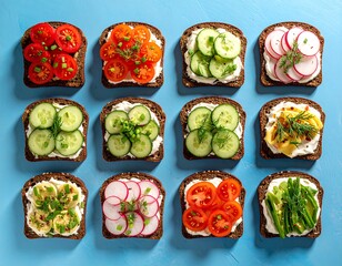Colorful, healthy, layered toast