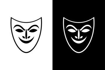 Comedy and Tragedy Theater Masks PNG on Black and White.