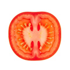Sliced Tomato Closeup Showing Seeds and Texture Isolated