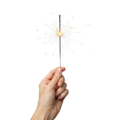 Hand holding burning sparkler isolated PNG with Transparent Background