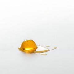 Golden Gel Sphere with Liquid Spill on White Background