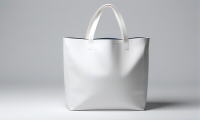 Minimalist White Fabric Tote Bag with Handle on Light Gray Background