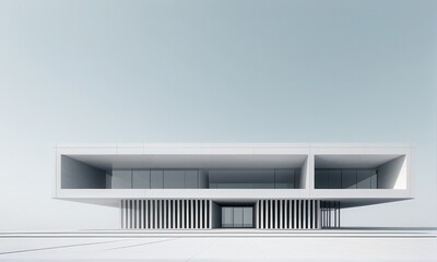 Minimalist White Modern House on Stilts Against Clear Sky and Light Sand