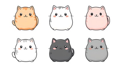 Funny cartoon animal set with cat  faces in cute illustration