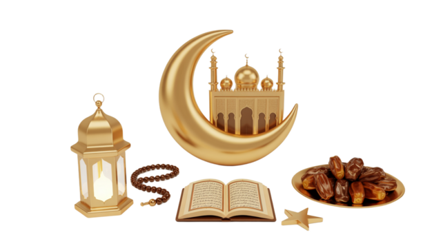 Set of islamic religious icons, set of islamic religious symbols. islamic calligraphy of mosque