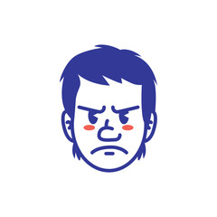 Cartoon illustration of male face emoji with frowning expression and blush cheeks. Simple bold vector style, perfect for sticker, mascot, emoji set, and social media design. EPS file.