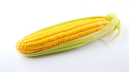 Single Fresh Corn on the Cob Isolated on a White Background.