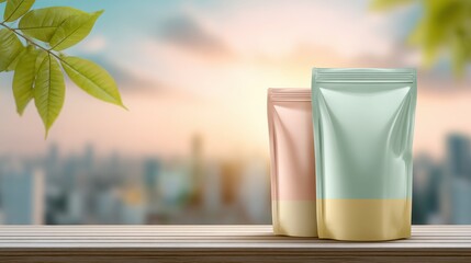 Laundry detergent mockup. Refill pouch mockup for laundry products with soft pastel tones 