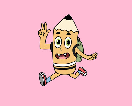 Cute anthropomorphic pencil characters in various costumes and professions