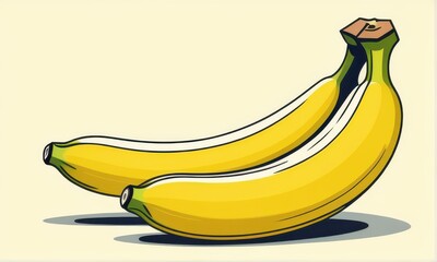 Two Ripe Yellow Bananas on Cream Background with Pixel Art Style